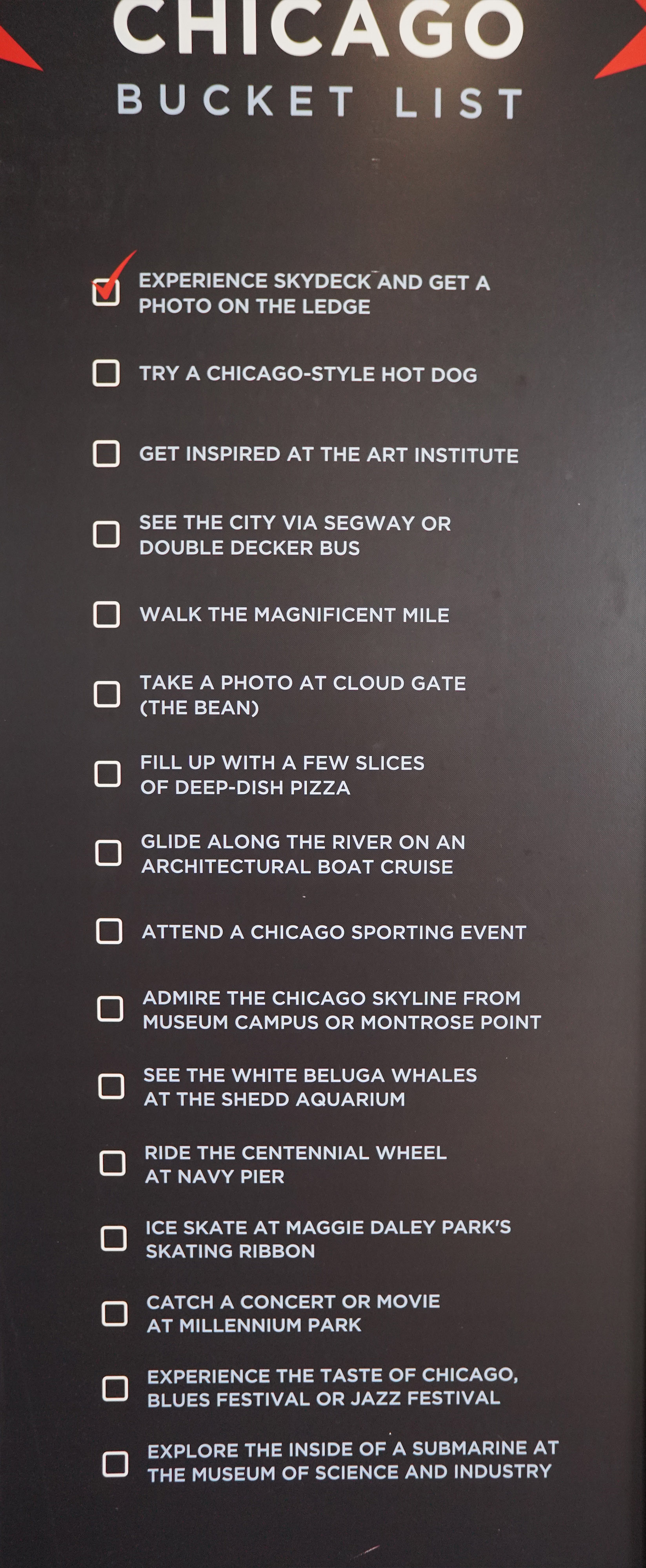 A list of what you need on your Chicago Bucket List from a sporting event to Magnificent Mile 