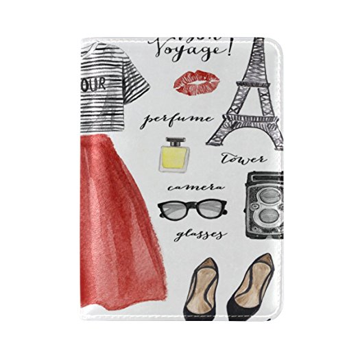 Cute Passport cover with Parisian outfit, sunglasses, shoes and eiffel tower