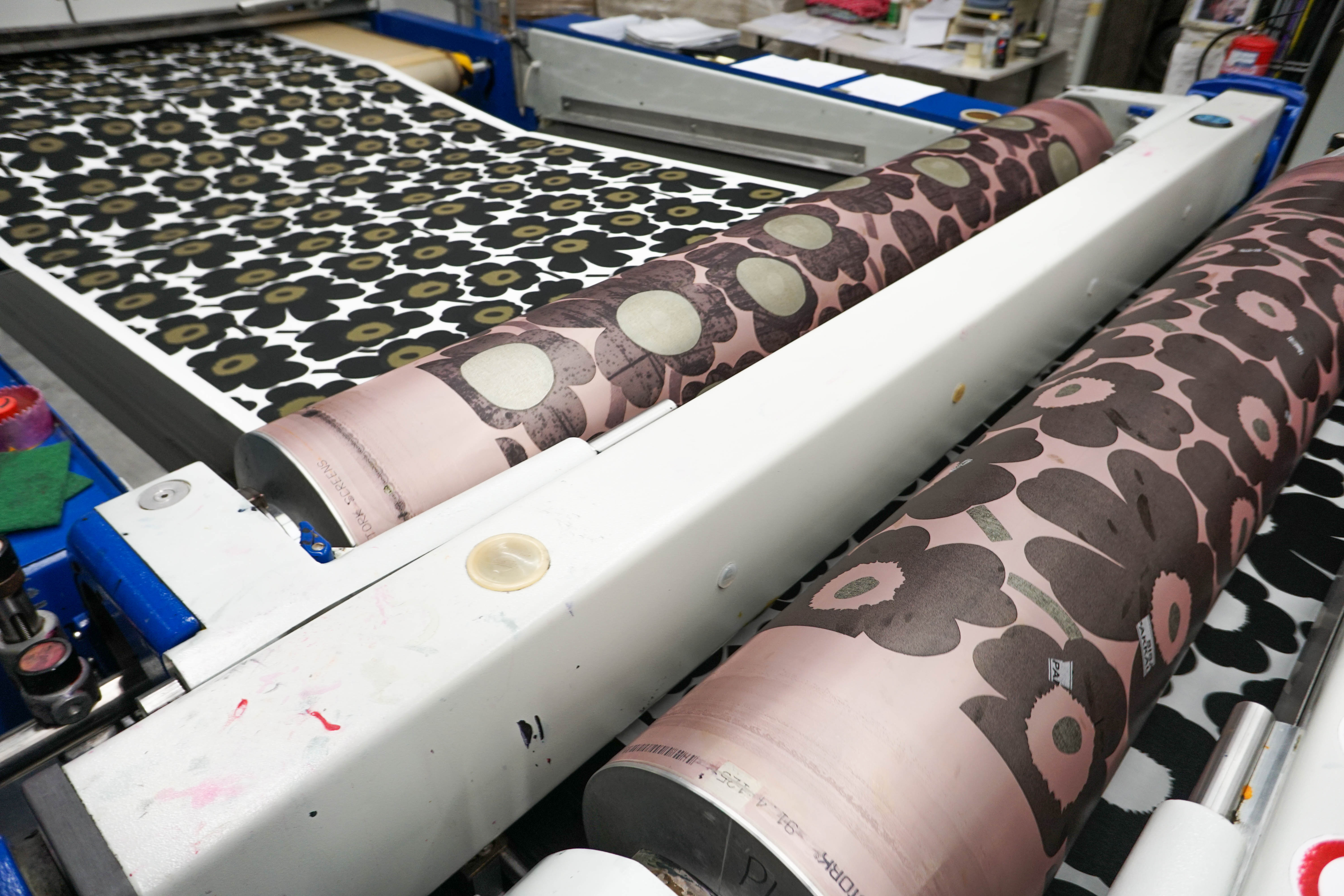 Poppy design Marimekko on rolls in the factory