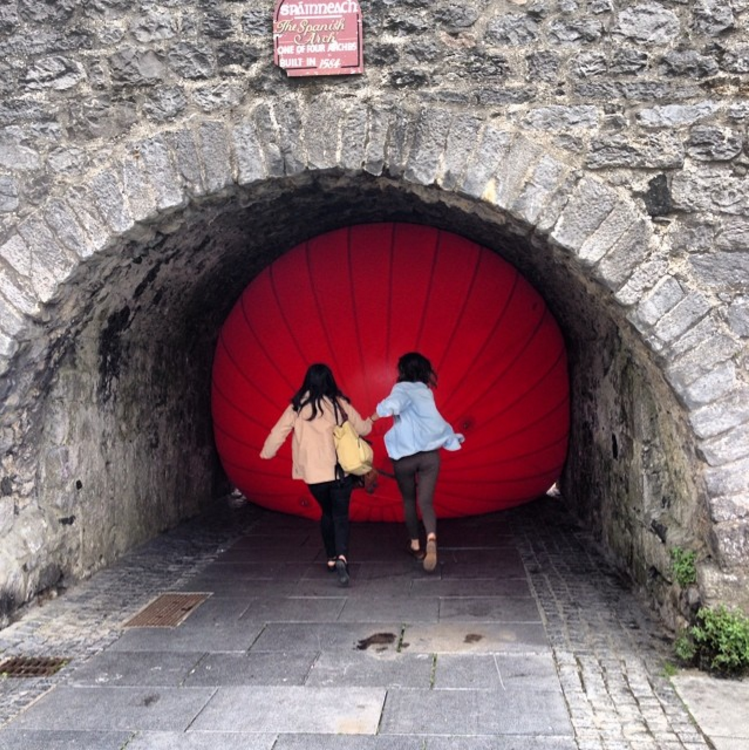 6. @kinlayhostelgalway at the Spanish Arch in Galway with art installation by @redballproject