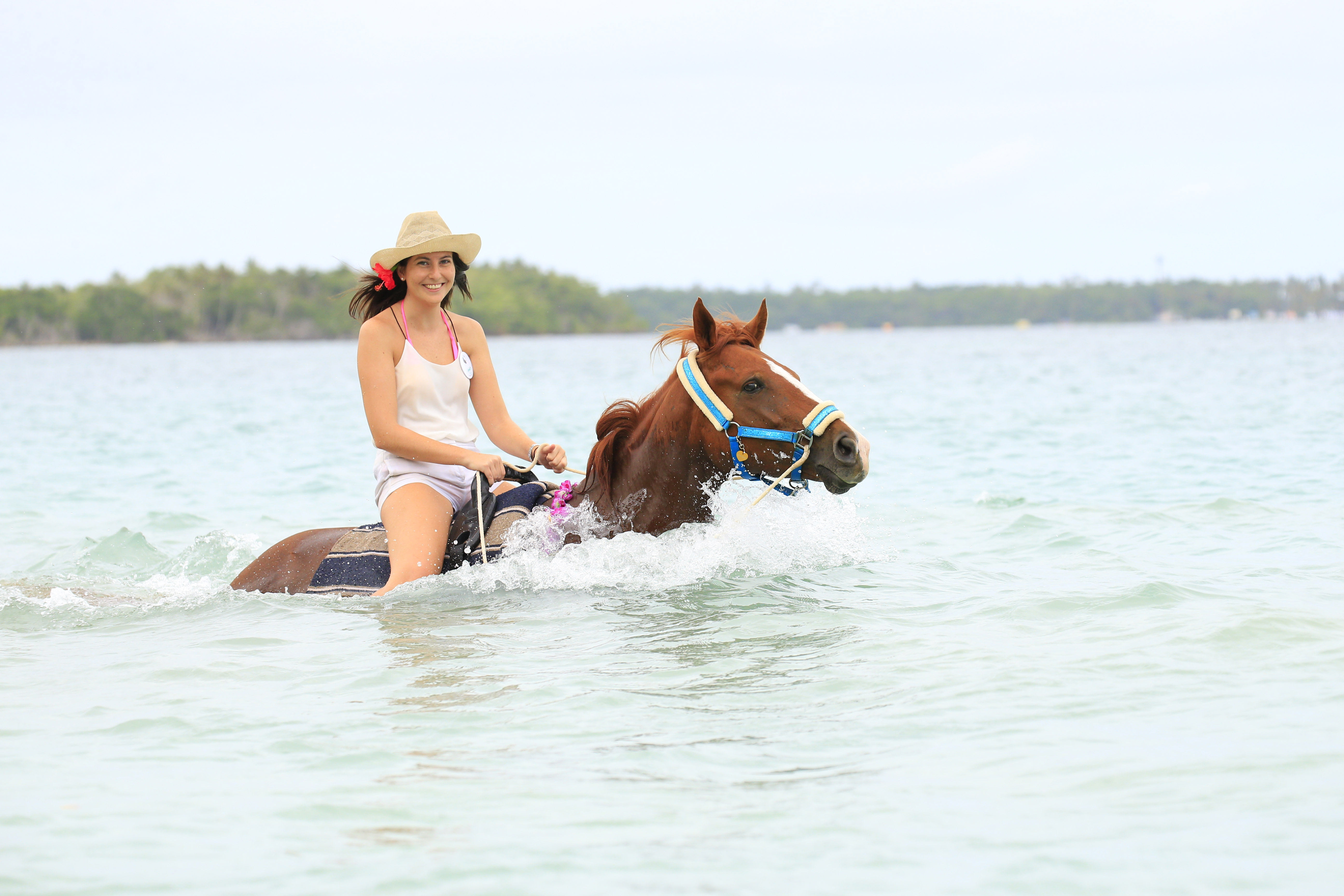 Trinidad and Tobago girl on horse in the water